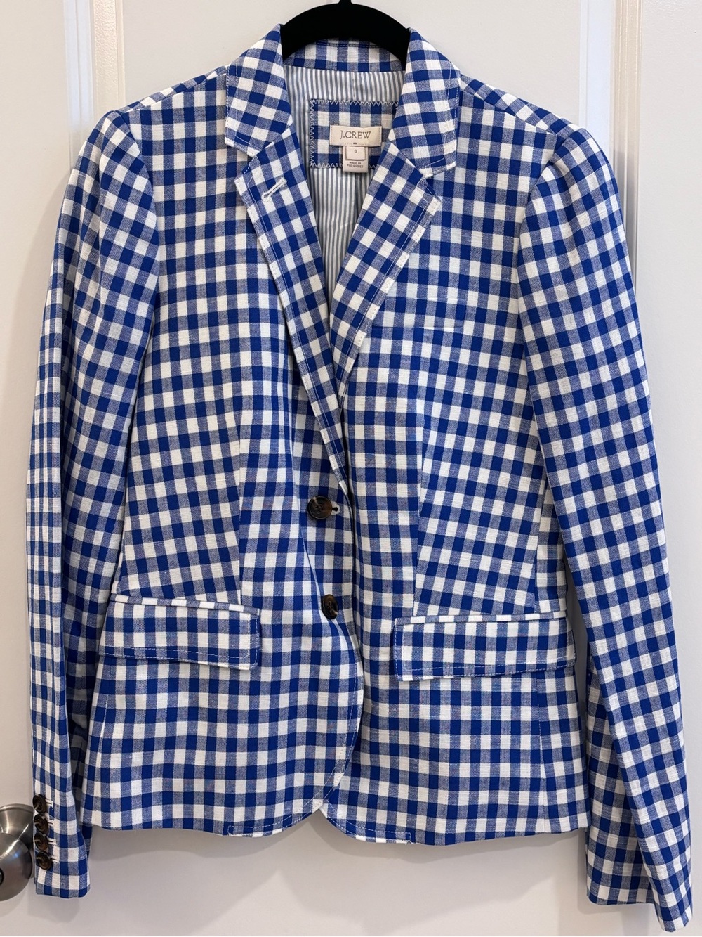 J. Crew Blue and White Gingham Tailored Blazer